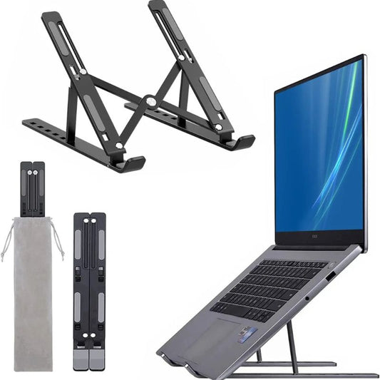 Premium Aluminum Foldable Laptop Stand | Sturdy, Adjustable, Portable | Silver & Black