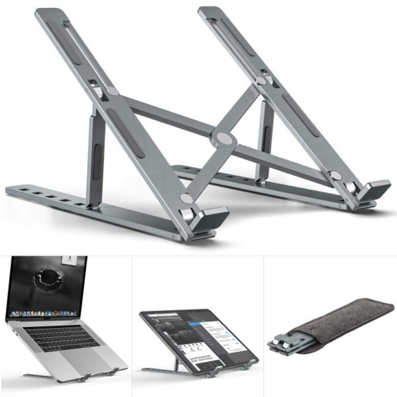 Premium Aluminum Foldable Laptop Stand | Sturdy, Adjustable, Portable | Silver & Black