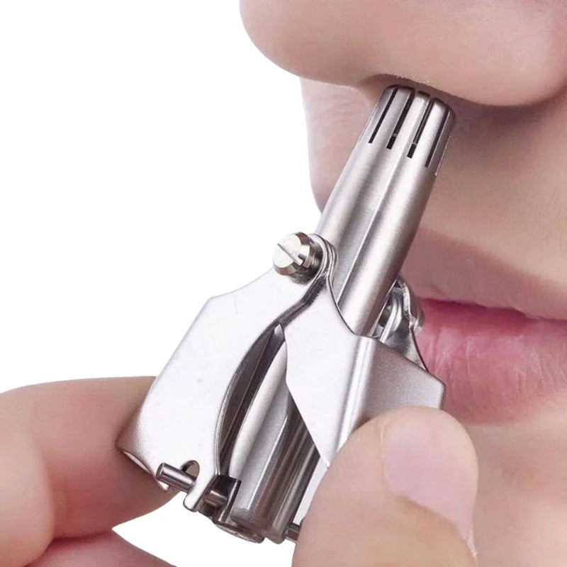 Manual Stainless Steel Nose & Ear Hair Trimmer – Painless, Battery-Free Precision Grooming Tool with Cleaning Brush