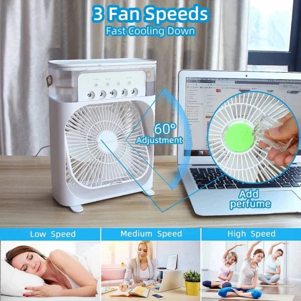 9 Inch Mist Fan | Portable Air Conditioner Fan | Mist Water, And Humidifier Function | Led Night Light Water Mist | Random Color